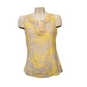EDDIE BAUER Silk Cotton Blend Sleeveless‎ Split Neck Blouse Small Yellow Cream